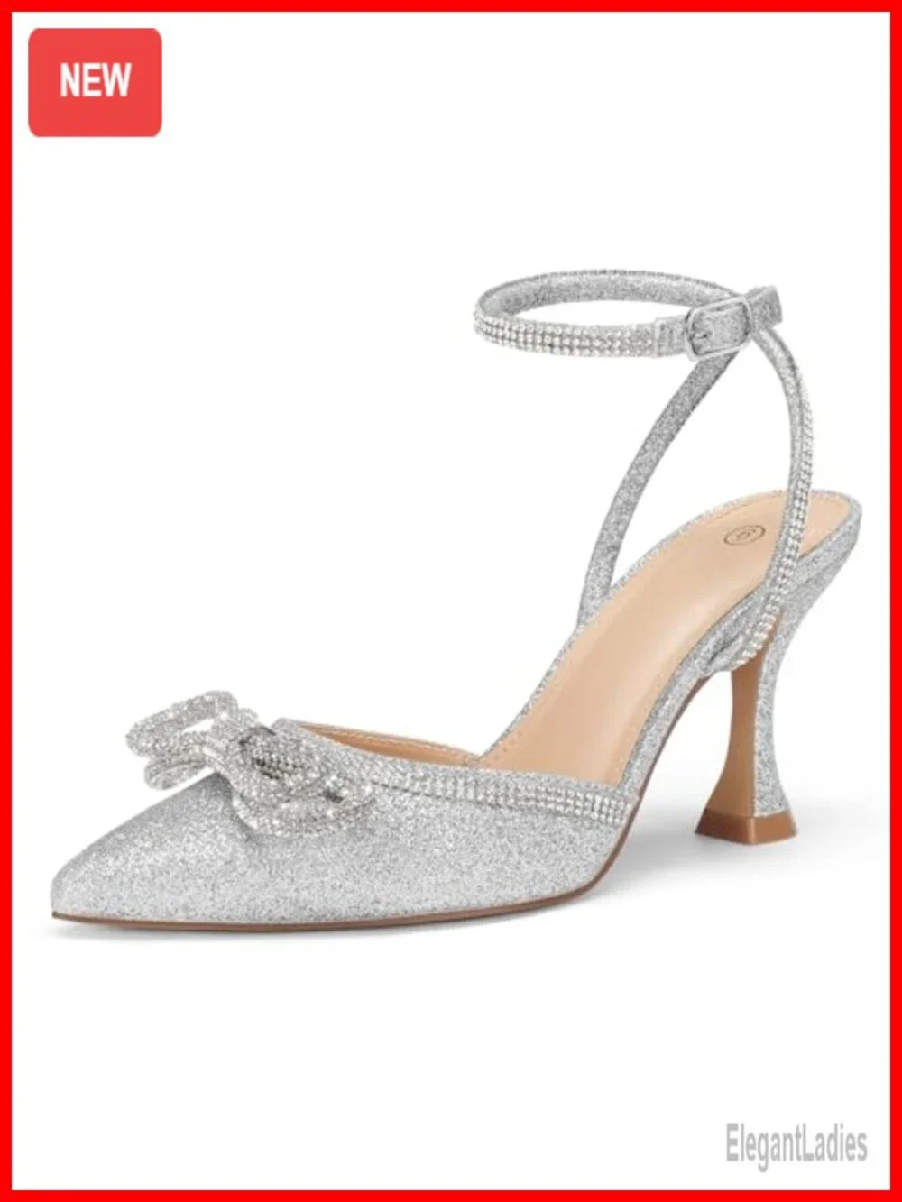 Rhinestone Bow Kitten Heels, Pointed Toe Ankle Strap Pumps Wedding Shoes